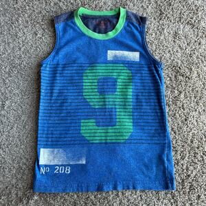 Cat & Jack Boys Sleeveless Blue Distressed Graphic Tank Shirt Small (6/7)